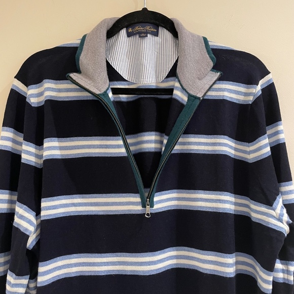 BROOKS BROTHERS 100% Merino Wool Half-zip Navy Stripes Sweater XL Classic Club - Picture 5 of 14
